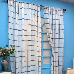 Mřížkovaný Vzor Voile Záclona Vyrobená Na Míru Záclona Průsvitné Záclony Do Obývacího Pokoje Ložnice