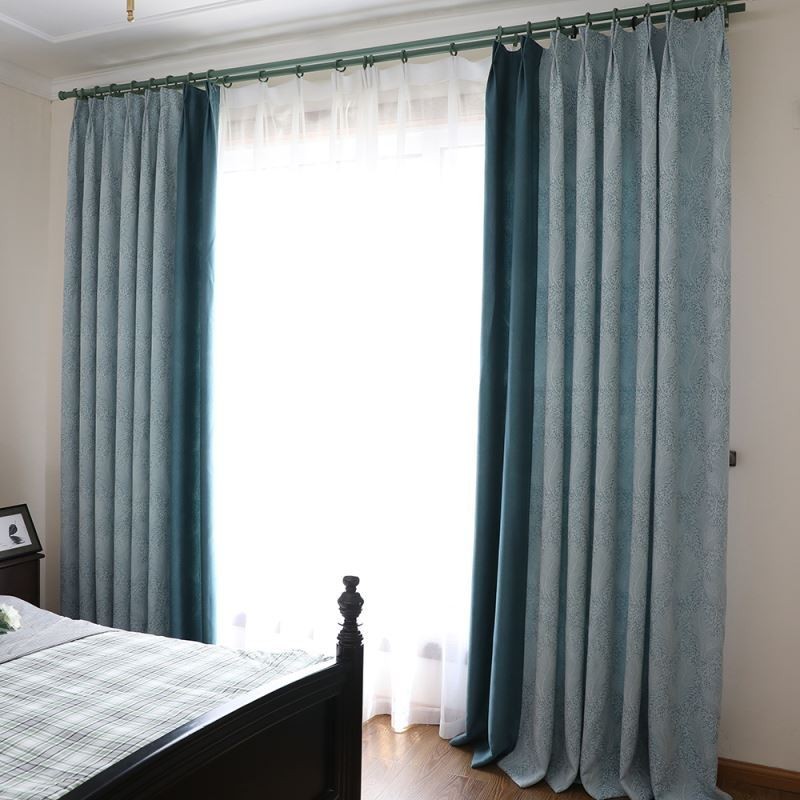 Zatemňovací Závěs, Šitý Na Míru, Evropský Jednoduchý Styl, Měkká Bavlna, Modrý Žakárový Dekorativní Závěs Do Ložnice