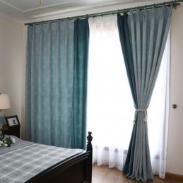 Zatemňovací Závěs, Šitý Na Míru, Evropský Jednoduchý Styl, Měkká Bavlna, Modrý Žakárový Dekorativní Závěs Do Ložnice