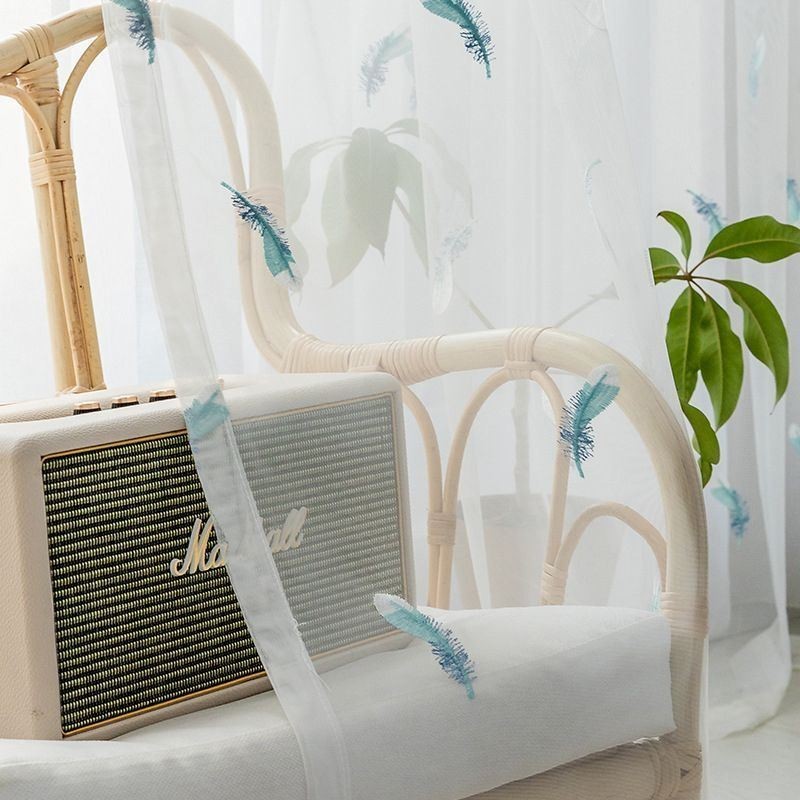 Průsvitná Záclona S Vyšívaným Peřím, Vyrobená Na Míru, Minimalistická Prodyšná Do Obývacího Pokoje/Ložnice