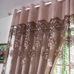 Průsvitná Záclona S Květinovým Vzorem, Žakárová, Polozatemňovací, Do Obývacího Pokoje, Evropského Venkovského Stylu