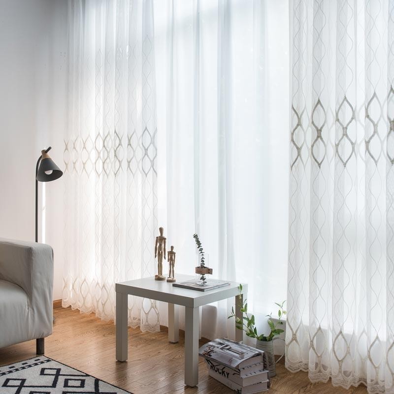 Moderní Jednoduchá Průsvitná Záclona Vyrobená Na Míru, Geometrický Vzor, Žakárová Látka Do Obývacího Pokoje, Pracovna