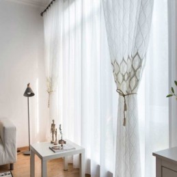 Moderní Jednoduchá Průsvitná Záclona Vyrobená Na Míru, Geometrický Vzor, Žakárová Látka Do Obývacího Pokoje, Pracovna