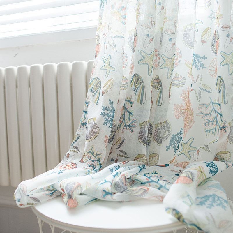 Průsvitná Záclona S Americkým Kresleným Potiskem, Látka Na Míru, S Potiskem Hvězdic A Mušlí, Do Ložnice A Dětského Pokoje