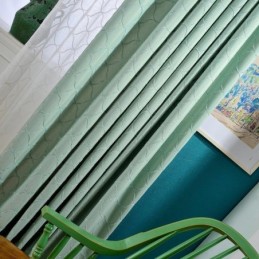 Japonská Jednoduchá Záclona Vyrobená Na Míru Záclona S Geometrickou Výšivkou Zelená Ochranná Látka Pro Životní Prostředí