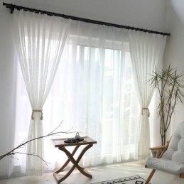 Bílá Průsvitná Záclona, Záclona Na Míru, Jednobarevná, Voile, Obývací Pokoj, Ložnice