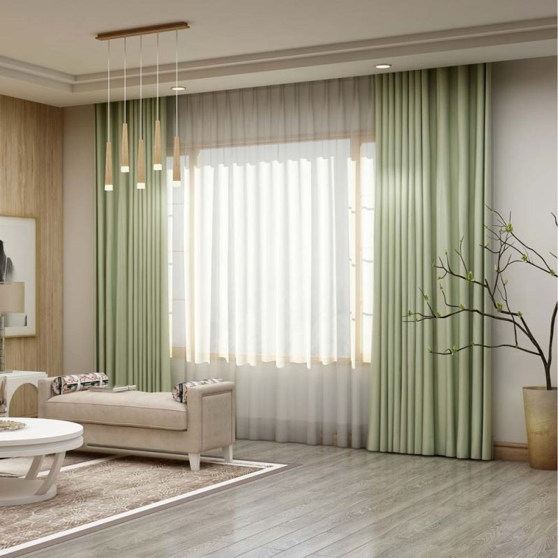 Jednobarevný Světle Zelený Závěs, Závěs Na Míru, Moderní Imitace Hedvábí, Zatemňovací Látka Do Obývacího Pokoje, Ložnice