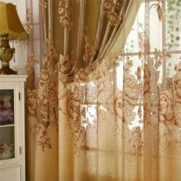 Retro Průsvitná Záclona Na Míru, Žakárová Záclona Do Obývacího Pokoje, Hnědá