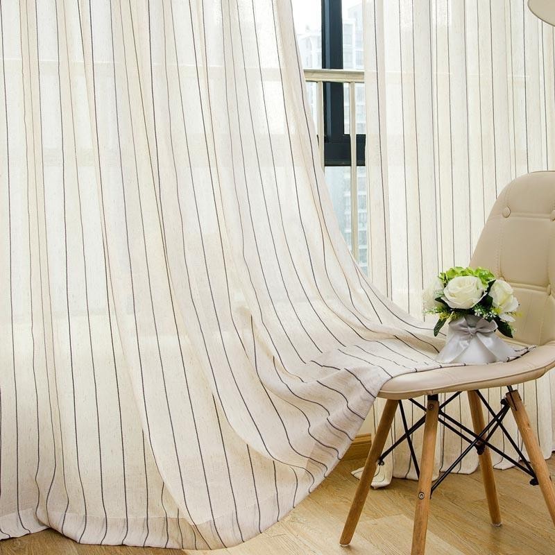 Nordic Simple Sheer Curtain Šité Na Míru, Záclonové Pruhy, Žakárová Tkanina S Ochranou Proti Životnímu Prostředí, Směs Lnu