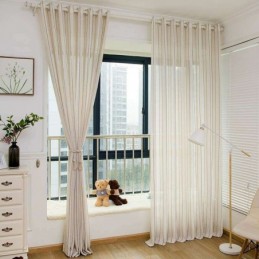 Nordic Simple Sheer Curtain Šité Na Míru, Záclonové Pruhy, Žakárová Tkanina S Ochranou Proti Životnímu Prostředí, Směs Lnu