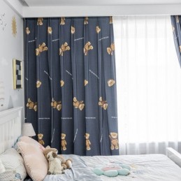 Bavlněná Záclona Na Míru, Záclona S Potiskem Medvěda V Dětském Stylu