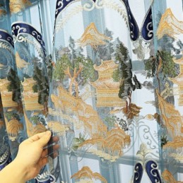 Žinylkové Polozatemňovací Závěsy, Čínský Styl, Výšivka, Hory, Obývací Pokoj, Ložnice