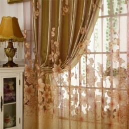 Klasická Voálová Záclona Na Míru, Záclonové Panely Ve Venkovském Stylu, Nádherná Květinová Větvička, Žakárová
