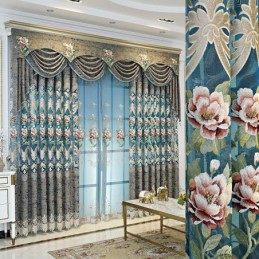 Luxusní Evropské Záclony Vyrobené Na Míru Elegantní Květinový Vzor S Výšivkou Do Obývacího Pokoje
