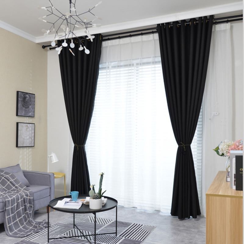 Černá Flanelová Zatemňovací Záclona Na Míru, Minimalistická Jednobarevná Látková Záclona Do Obývacího Pokoje/Ložnice