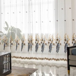 Tylová Záclona S Výšivkou Páv, Vyrobená Na Míru, Evropský Luxusní Průsvitný Voál Do Obývacího Pokoje