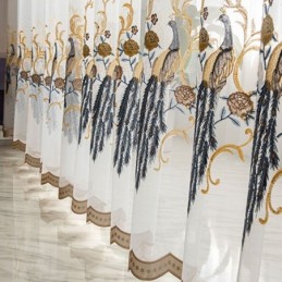 Tylová Záclona S Výšivkou Páv, Vyrobená Na Míru, Evropský Luxusní Průsvitný Voál Do Obývacího Pokoje