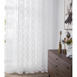 Bílé Geometrické Krajkové Průsvitné Závěsy Do Obývacího Pokoje/Ložnice