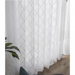 Bílé Geometrické Krajkové Průsvitné Závěsy Do Obývacího Pokoje/Ložnice
